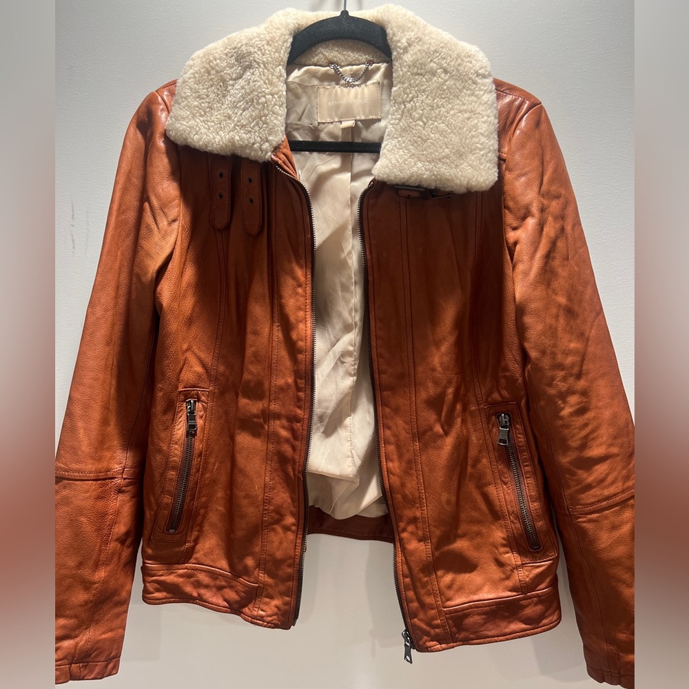 Leather Women's Aviator Jacket with Shearling Collar